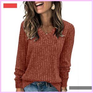 Lightweight V-Neck Long Sleeve Tunic Sweater Loose Fit Casual Top